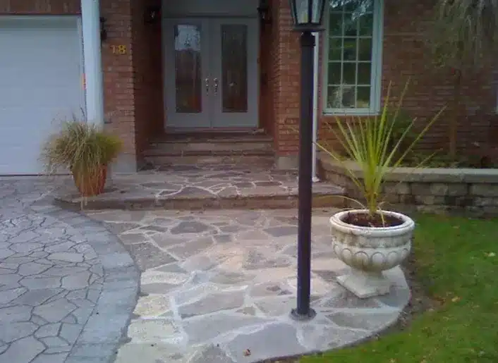 Flagstone walkway leading to a front entrance