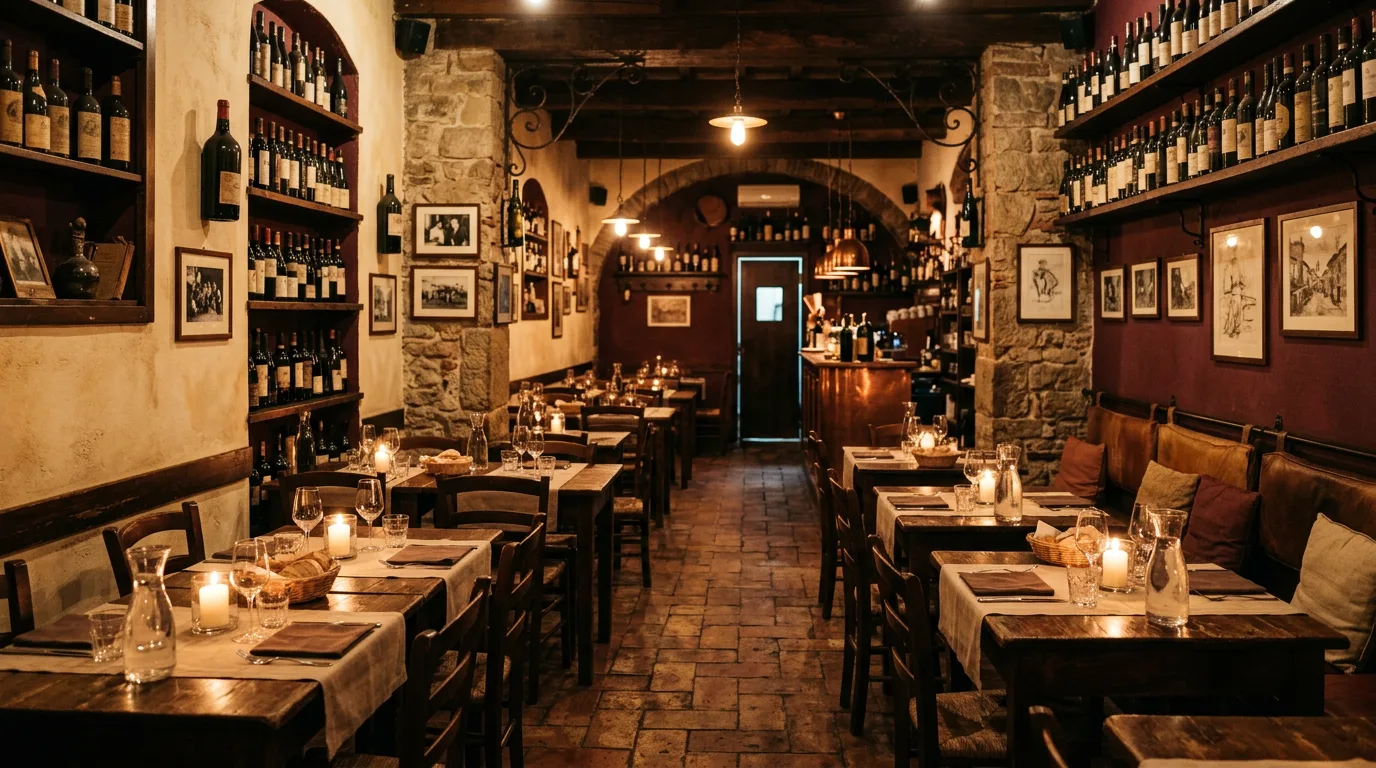 Café Roma concept — Italian dining table set with pasta and wine