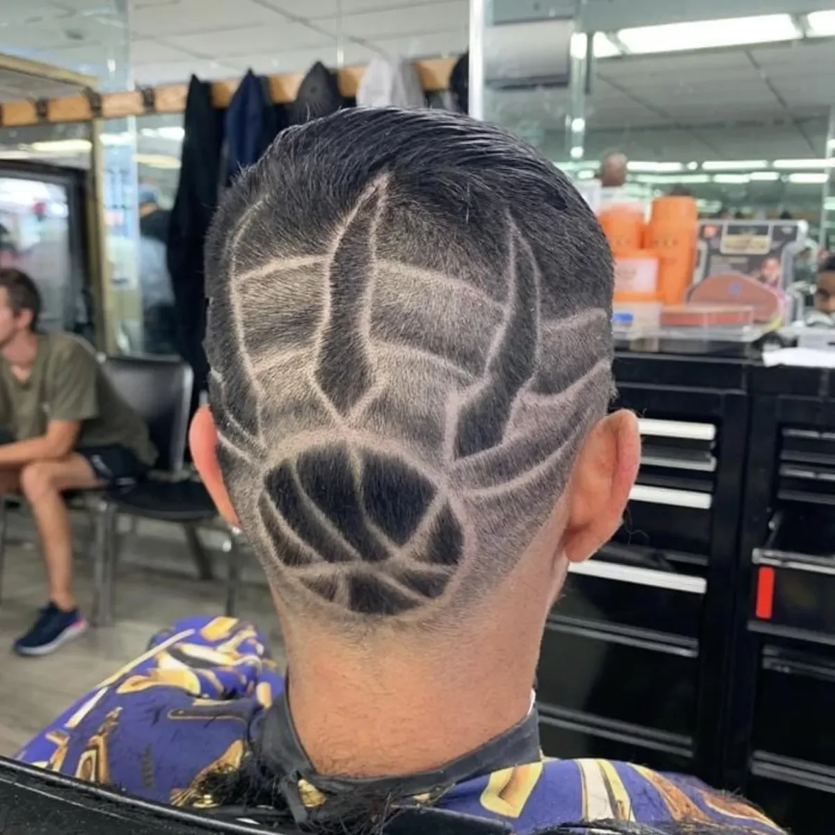 Angular line design cut into a fade