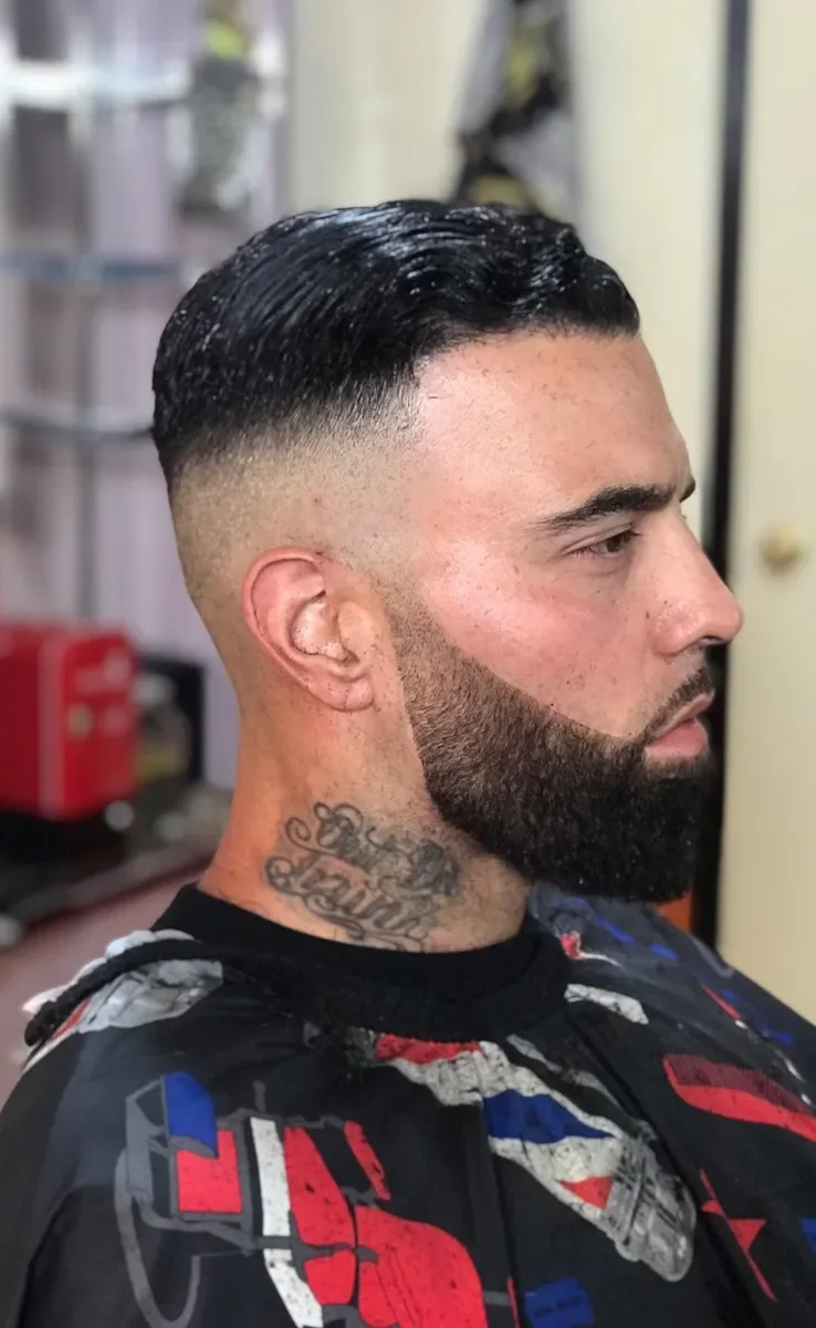 Client after a precision taper and beard line-up